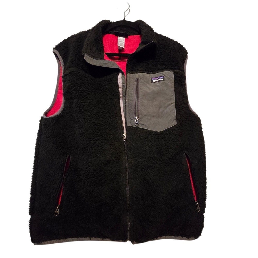 Vintage Patagonia‎ Classic Retro-X Vest Mens LG Black Gray Red Full-Zip Fuzzy